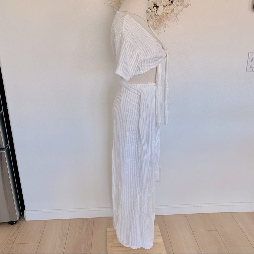 ☁️ SABO Florence White Ribbed Knit Knot Front Wrap Top Wrap Maxi Skirt Set - Picture 9 of 16
